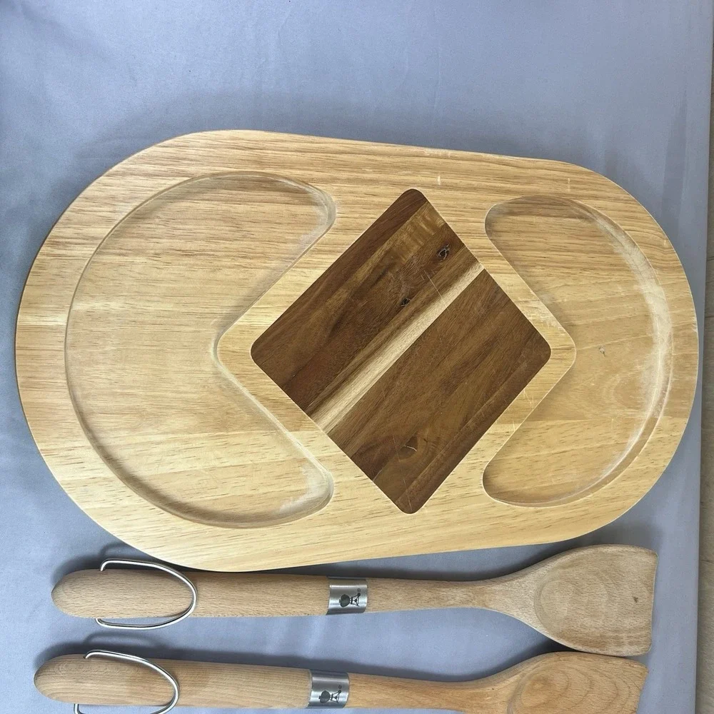 Wood Charcuterie Serving Board with 2 Wooden Cooking Utensils Kitchen Set
